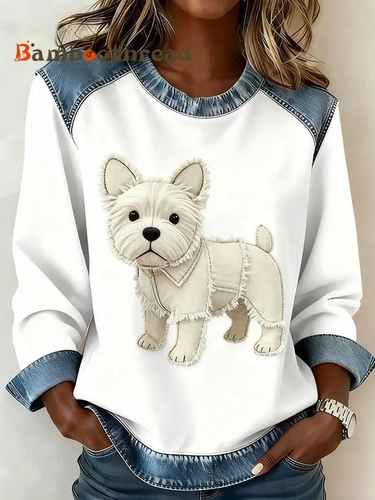 Women’s Retro Animal Art Print Comfortable Denim Patchwork Sweatshirt A / S