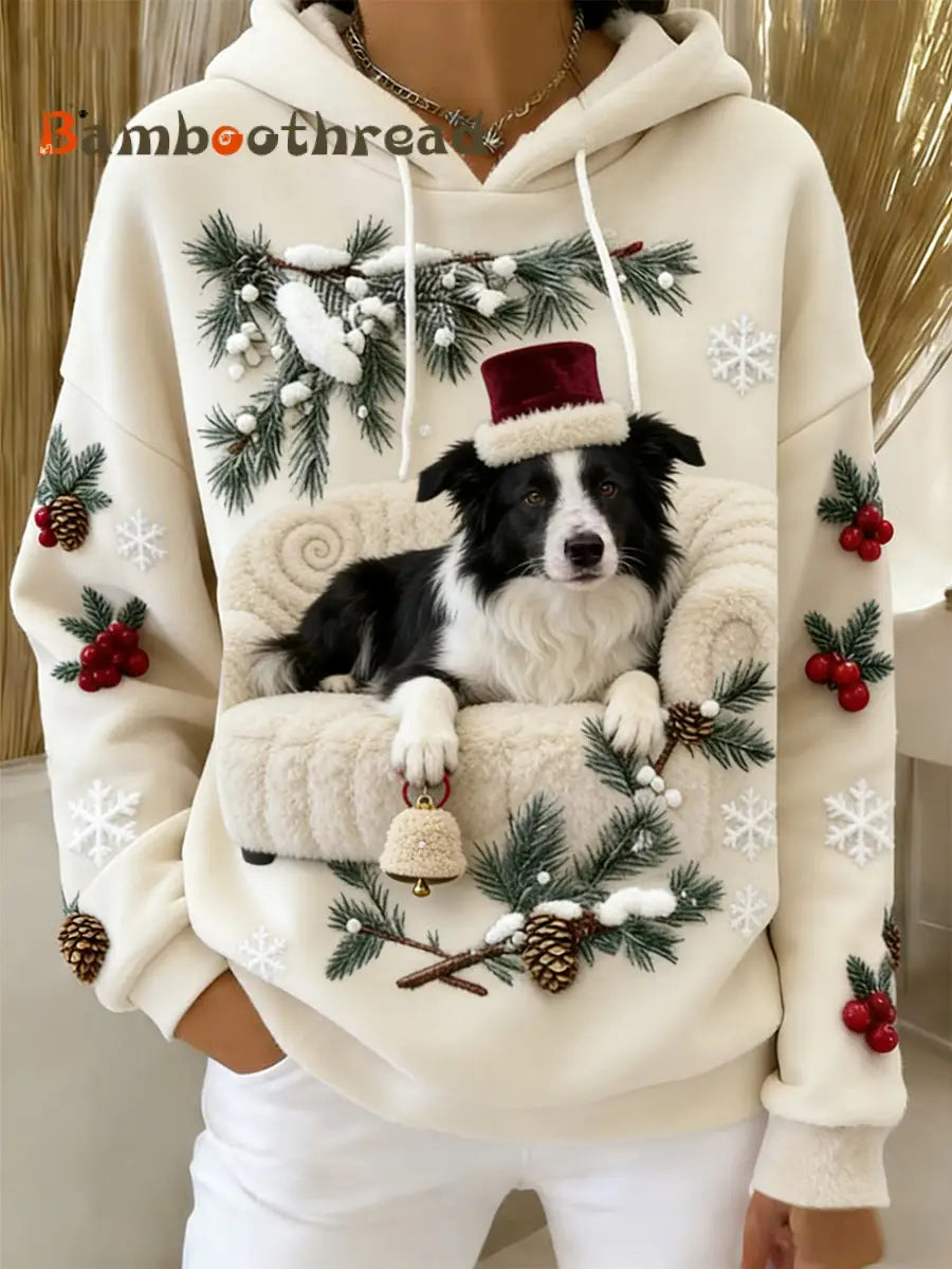 Women’s Retro Animal Art Print Comfortable Flannel Hooded Sweatshirt