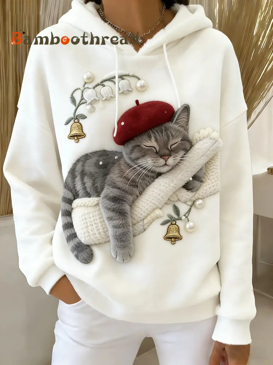 Women’s Retro Animal Art Print Comfortable Flannel Hooded Sweatshirt A / S