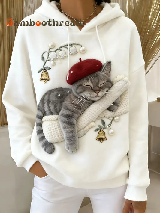 Women’s Retro Animal Art Print Comfortable Flannel Hooded Sweatshirt A / S