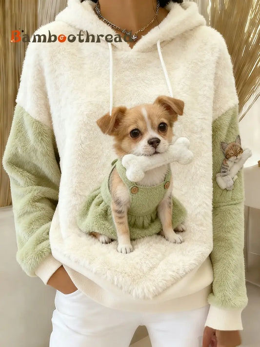 Women’s Retro Animal Art Print Comfortable Flannel Hooded Sweatshirt A / S