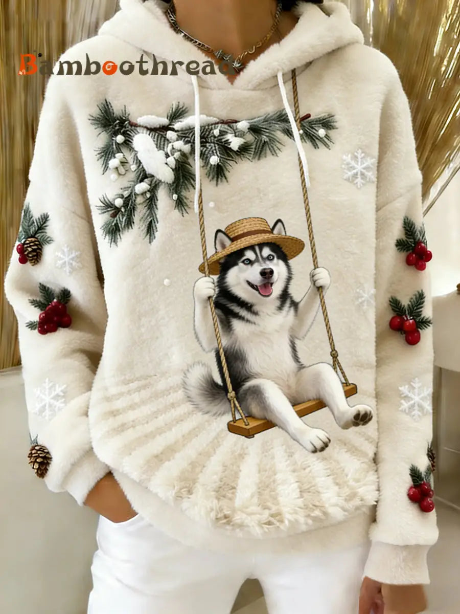 Women’s Retro Animal Art Print Comfortable Flannel Hooded Sweatshirt A / S