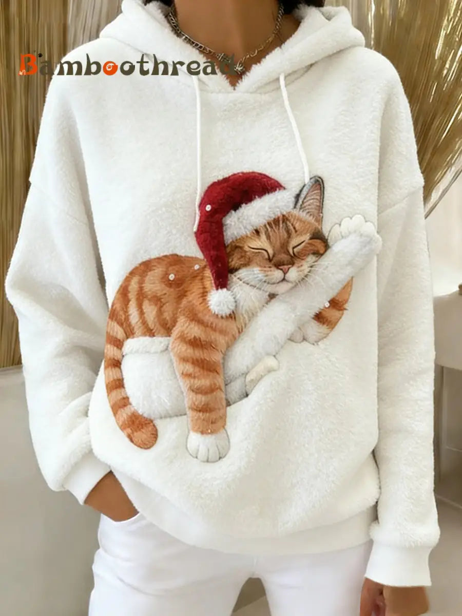 Women’s Retro Animal Art Print Comfortable Flannel Hooded Sweatshirt A / S