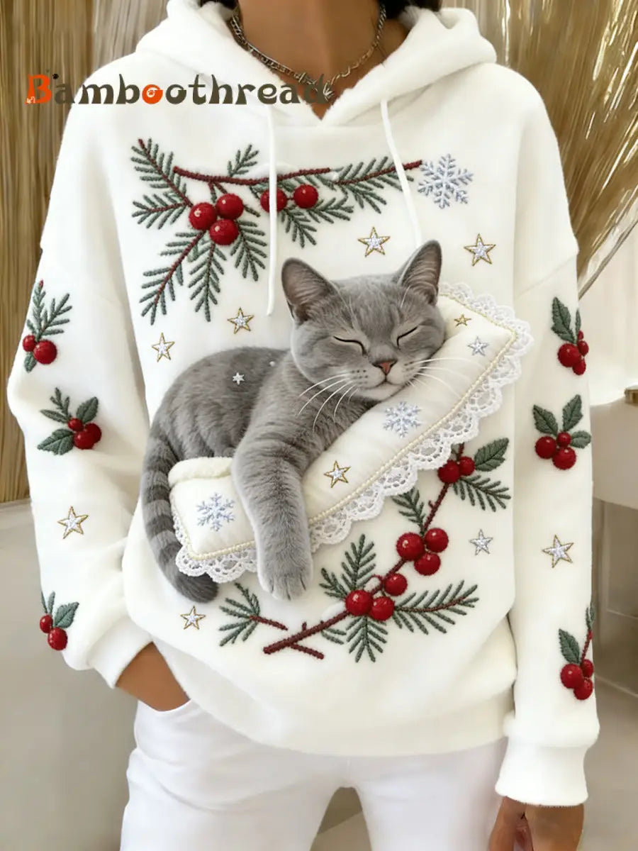 Women’s Retro Animal Art Print Comfortable Flannel Hooded Sweatshirt A / S