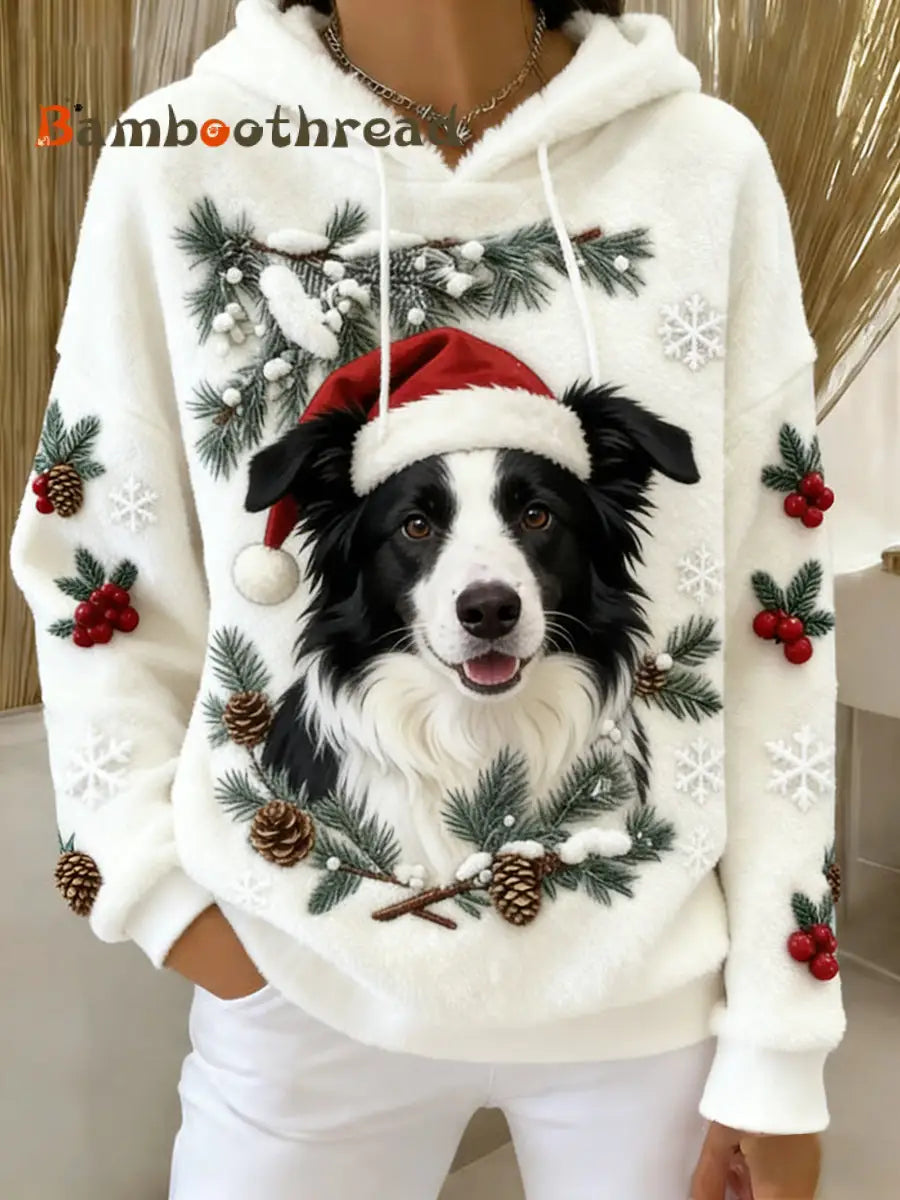 Women’s Retro Animal Art Print Comfortable Flannel Hooded Sweatshirt A / S