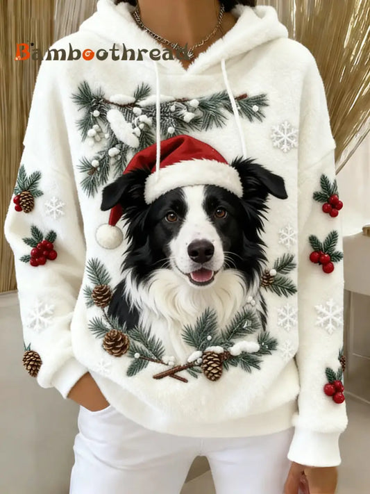 Women’s Retro Animal Art Print Comfortable Flannel Hooded Sweatshirt A / S