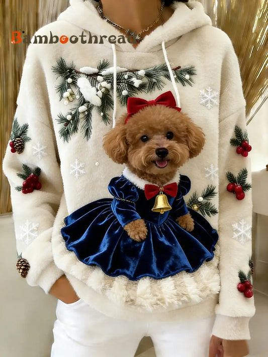 Women’s Retro Animal Art Print Comfortable Flannel Hooded Sweatshirt A / S