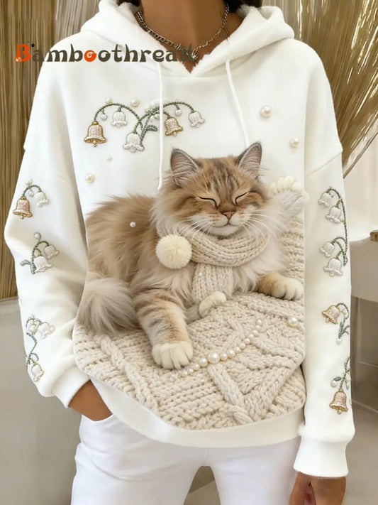 Women’s Retro Animal Art Print Comfortable Flannel Hooded Sweatshirt A / S