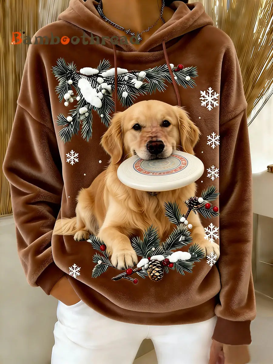 Women’s Retro Animal Art Print Comfortable Flannel Hooded Sweatshirt A / S