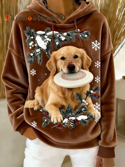 Women’s Retro Animal Art Print Comfortable Flannel Hooded Sweatshirt A / S