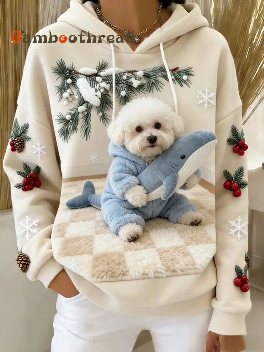 Women’s Retro Animal Art Print Comfortable Flannel Hooded Sweatshirt A / S