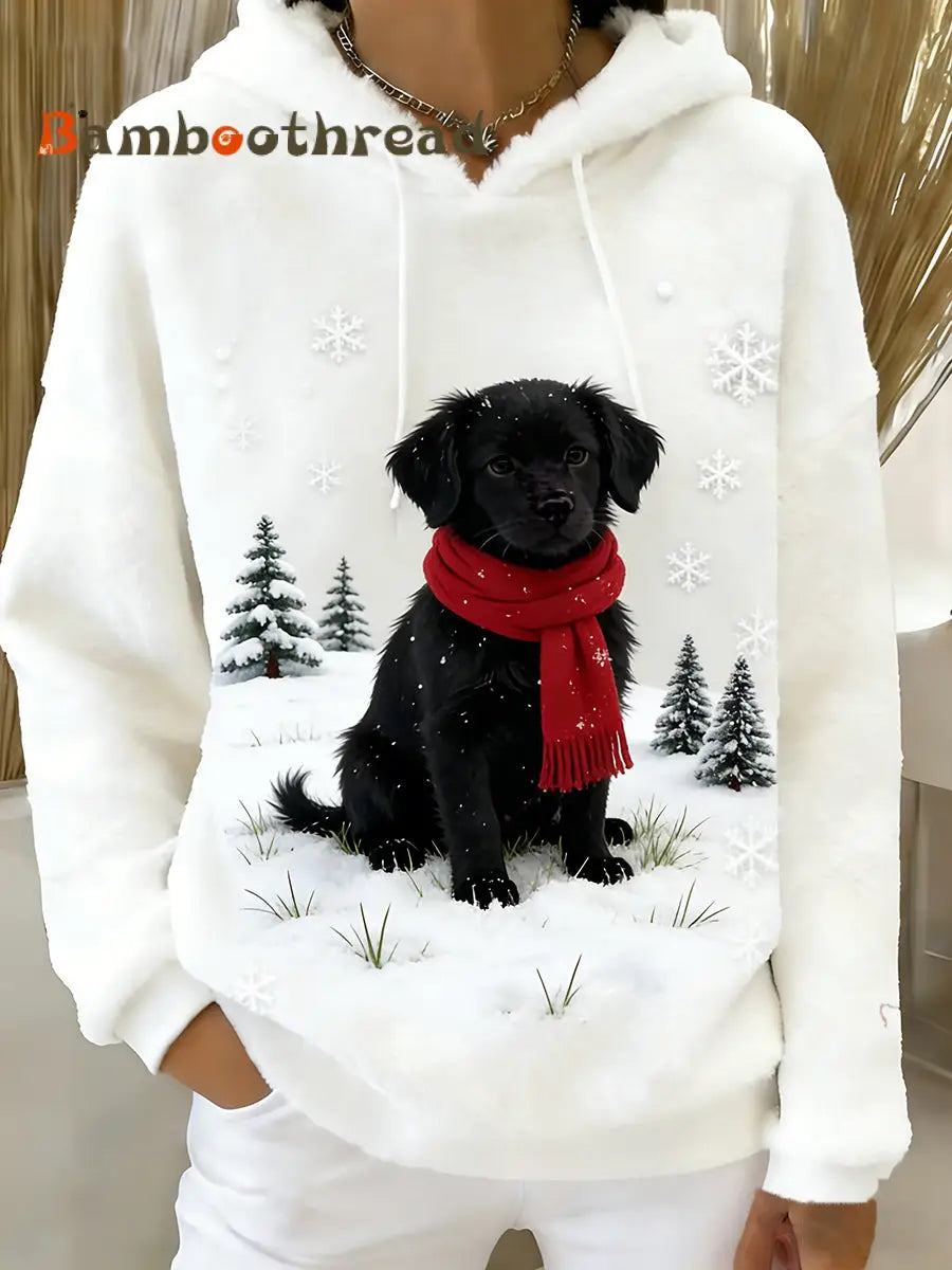 Women’s Retro Animal Art Print Comfortable Flannel Hooded Sweatshirt A / S