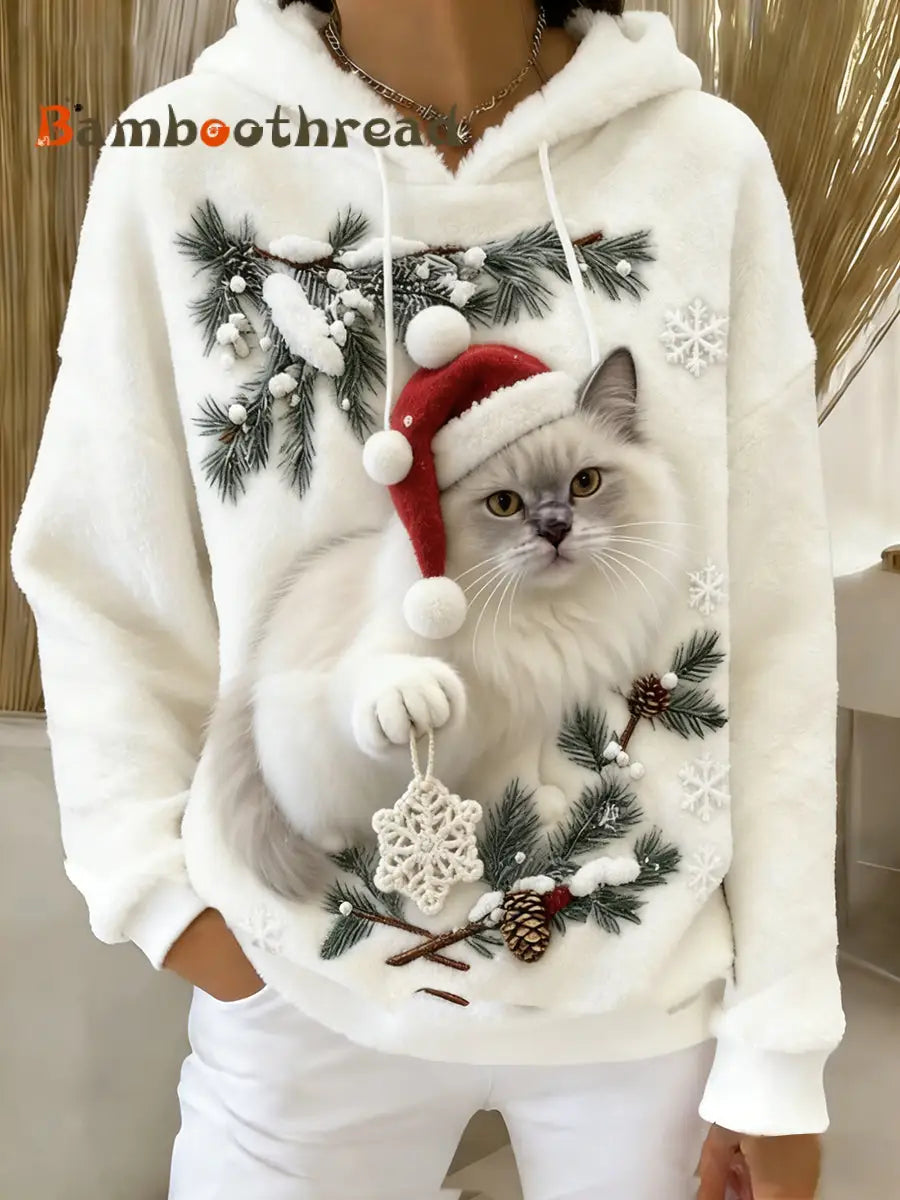 Women’s Retro Animal Art Print Comfortable Flannel Hooded Sweatshirt A / S