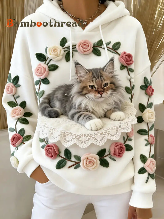 Women’s Retro Animal Art Print Comfortable Flannel Hooded Sweatshirt A / S