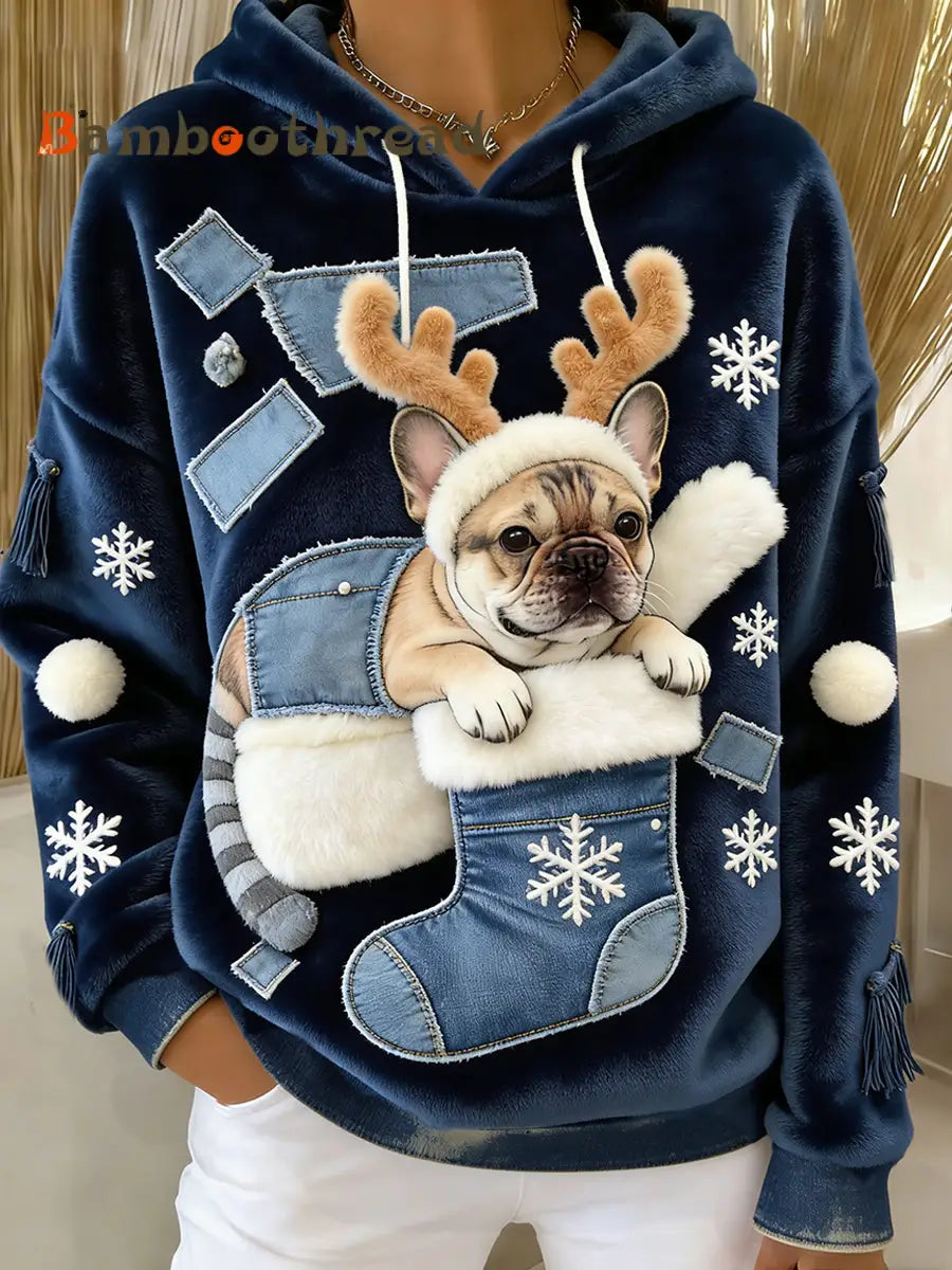 Women’s Retro Animal Art Print Comfortable Flannel Hooded Sweatshirt A / S