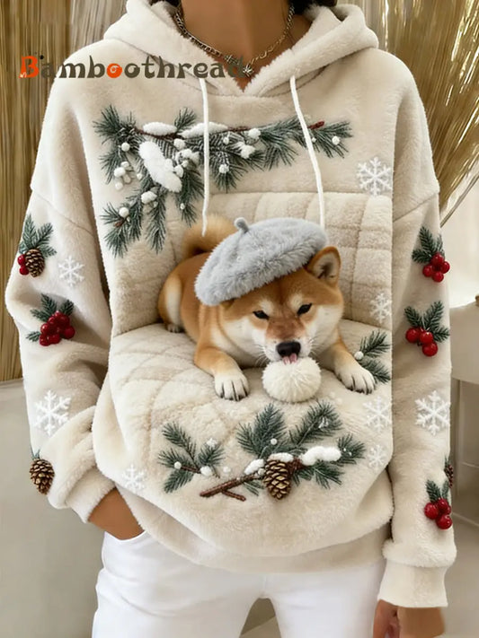 Women’s Retro Animal Art Print Comfortable Flannel Hooded Sweatshirt A / S