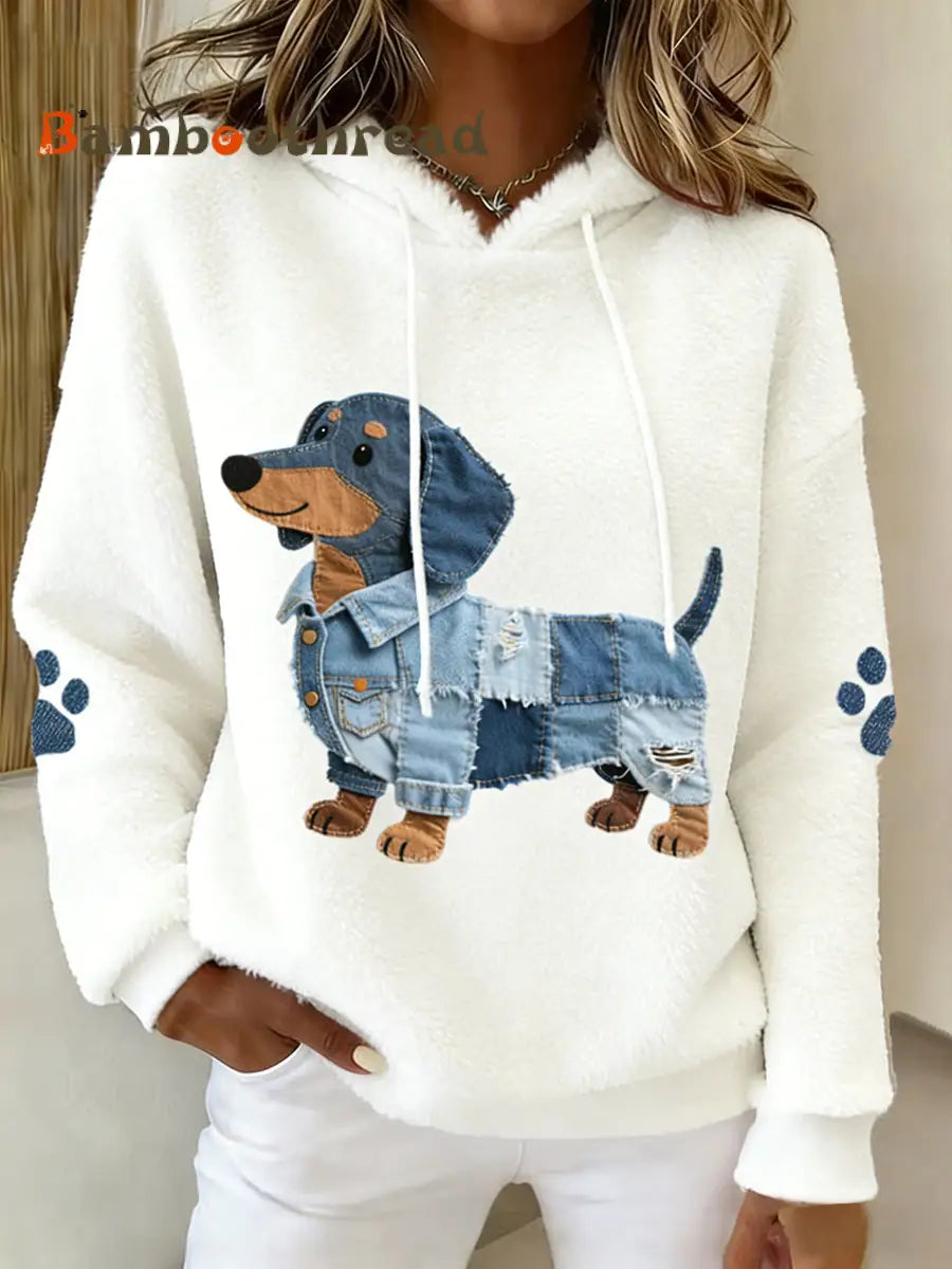 Women’s Retro Animal Art Print Comfortable Flannel Hooded Sweatshirt A / S