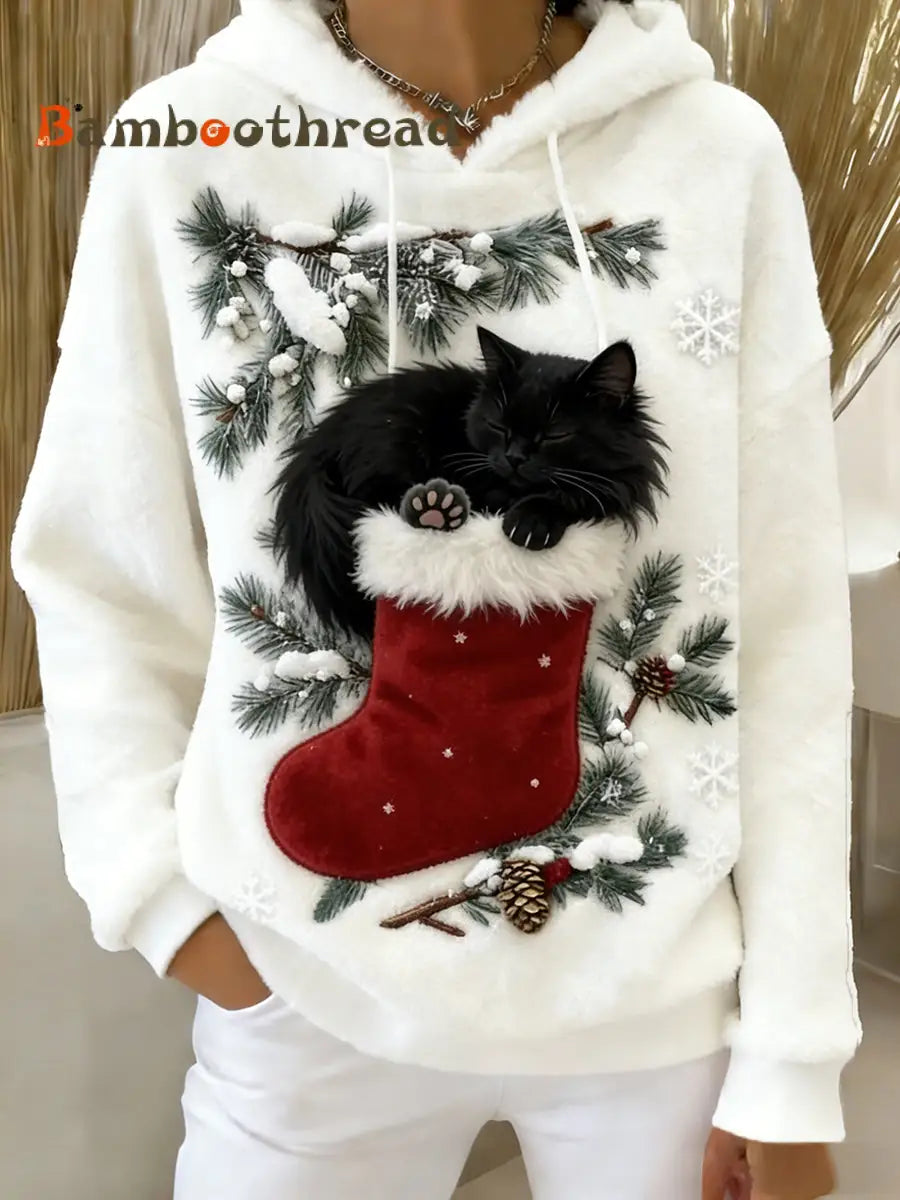 Women’s Retro Animal Art Print Comfortable Flannel Hooded Sweatshirt A / S