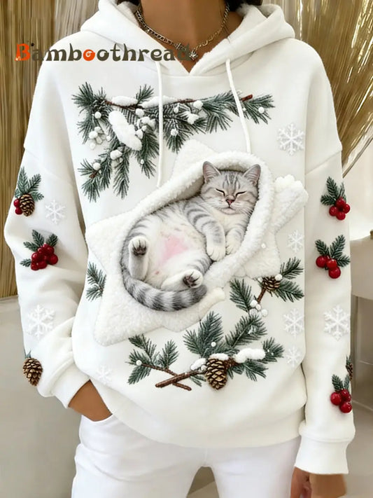 Women’s Retro Animal Art Print Comfortable Flannel Hooded Sweatshirt A / S