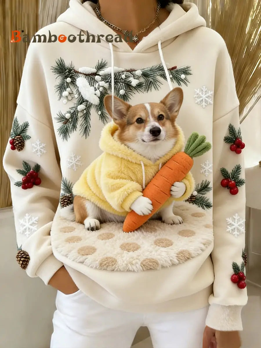 Women’s Retro Animal Art Print Comfortable Flannel Hooded Sweatshirt A / S