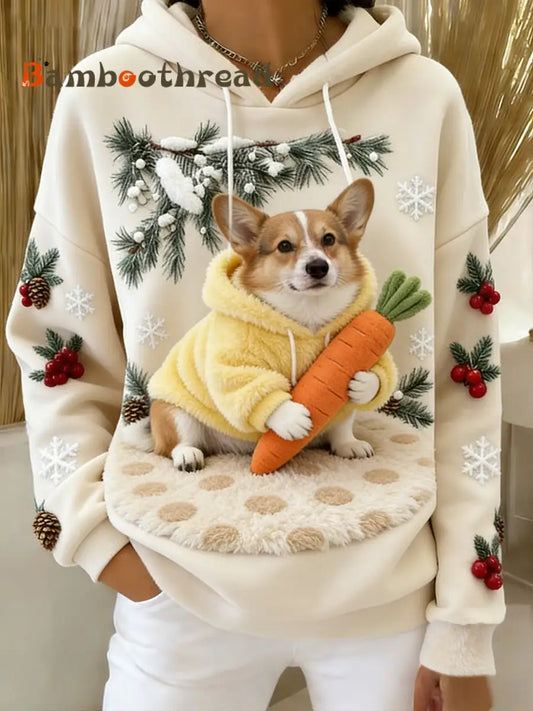 Women’s Retro Animal Art Print Comfortable Flannel Hooded Sweatshirt A / S