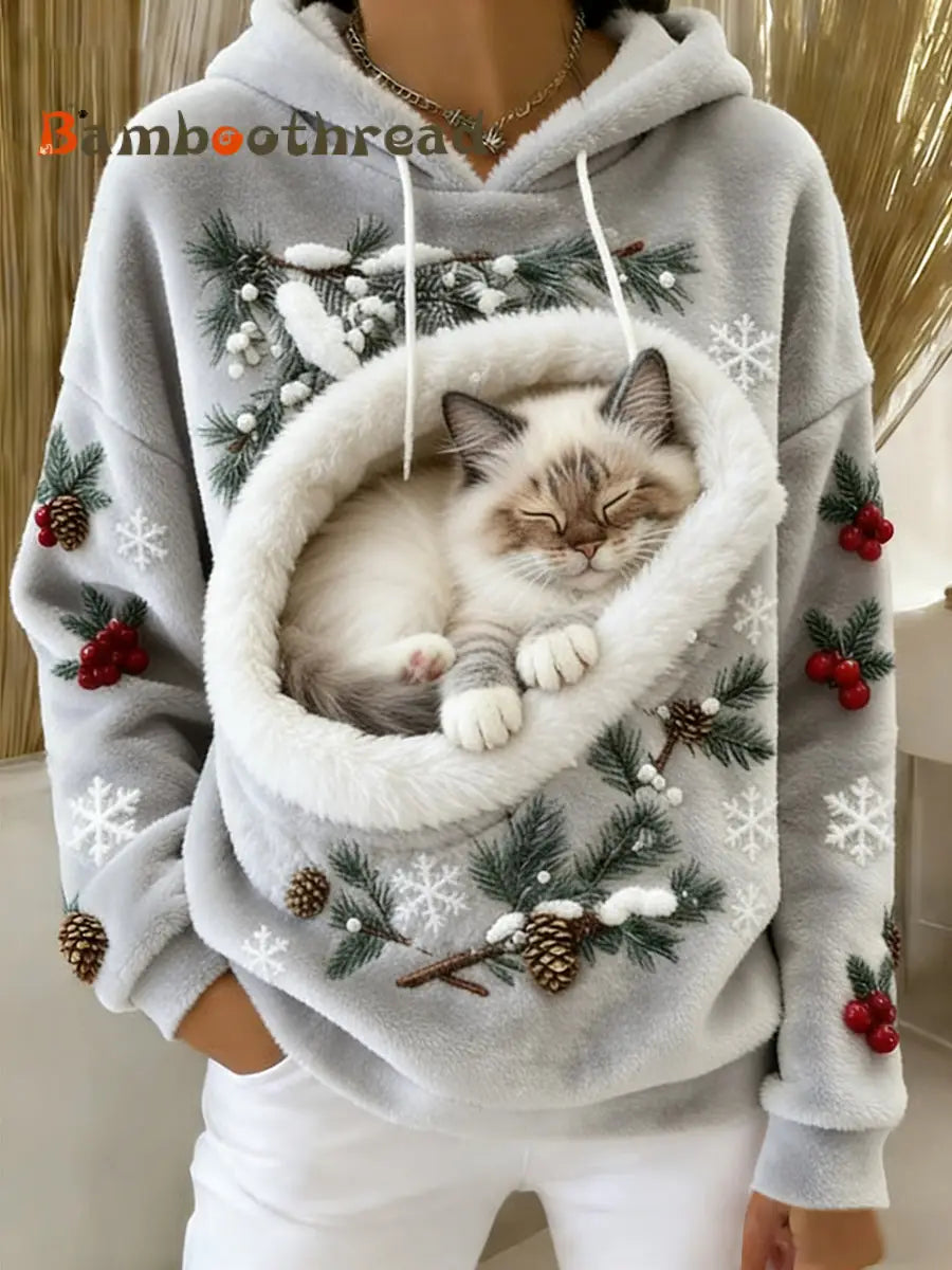 Women’s Retro Animal Art Print Comfortable Flannel Hooded Sweatshirt A / S