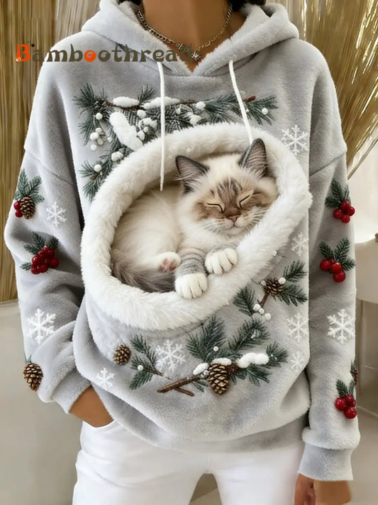 Women’s Retro Animal Art Print Comfortable Flannel Hooded Sweatshirt A / S