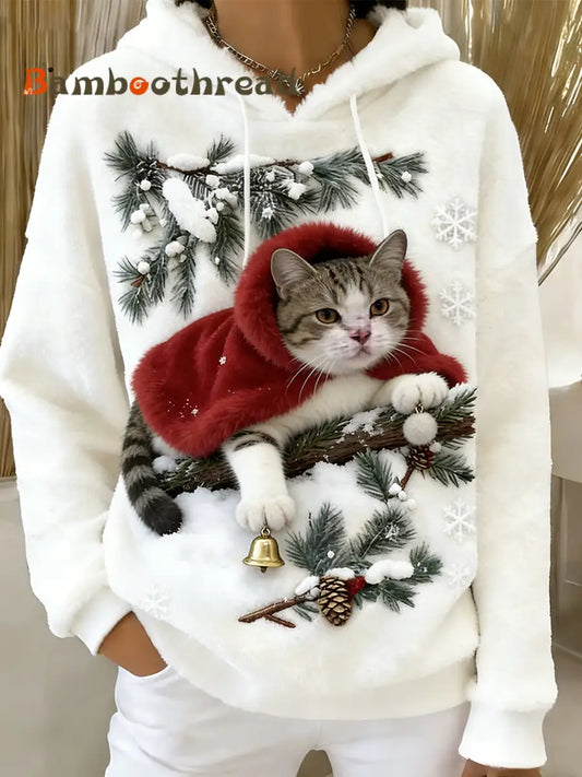 Women’s Retro Animal Art Print Comfortable Flannel Hooded Sweatshirt A / S