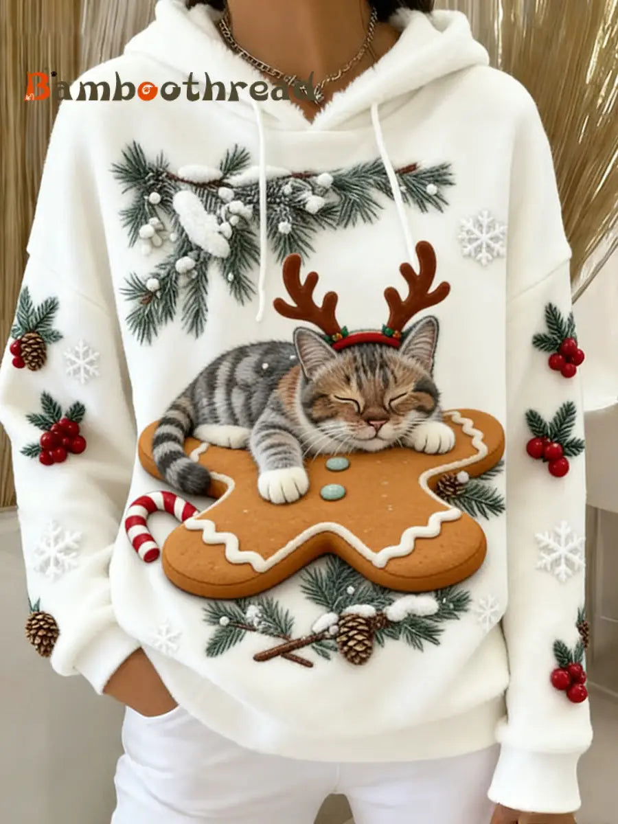 Women’s Retro Animal Art Print Comfortable Flannel Hooded Sweatshirt A / S