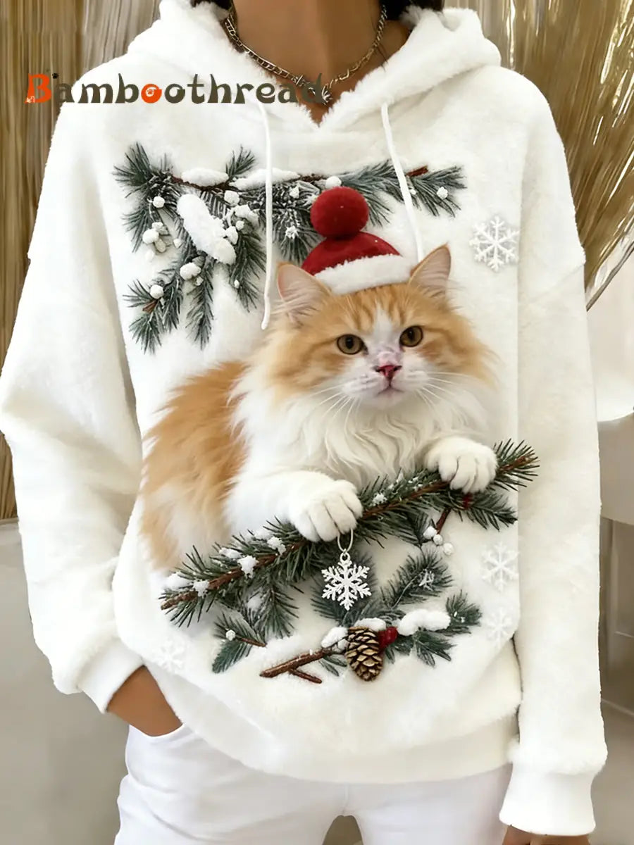 Women’s Retro Animal Art Print Comfortable Flannel Hooded Sweatshirt A / S