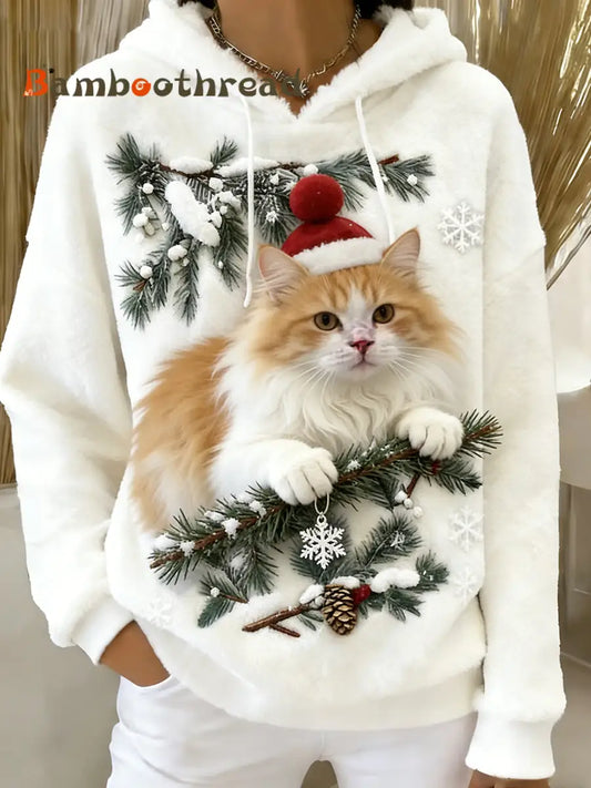 Women’s Retro Animal Art Print Comfortable Flannel Hooded Sweatshirt A / S