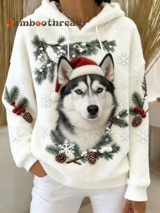 Women’s Retro Animal Art Print Comfortable Flannel Hooded Sweatshirt A / S