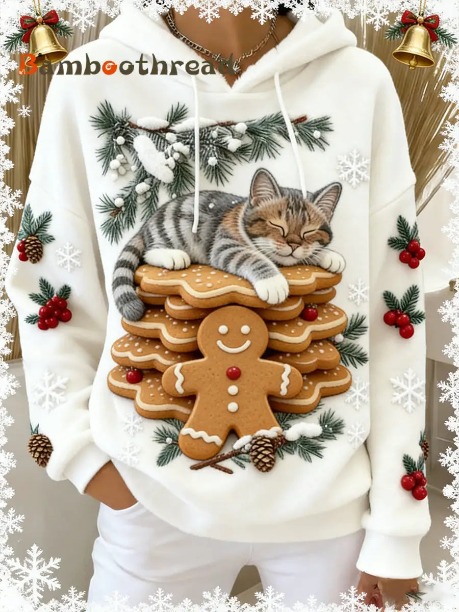 Women’s Retro Animal Art Print Comfortable Flannel Hooded Sweatshirt A / S