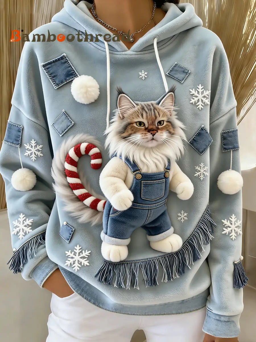 Women’s Retro Animal Art Print Comfortable Flannel Hooded Sweatshirt A / S