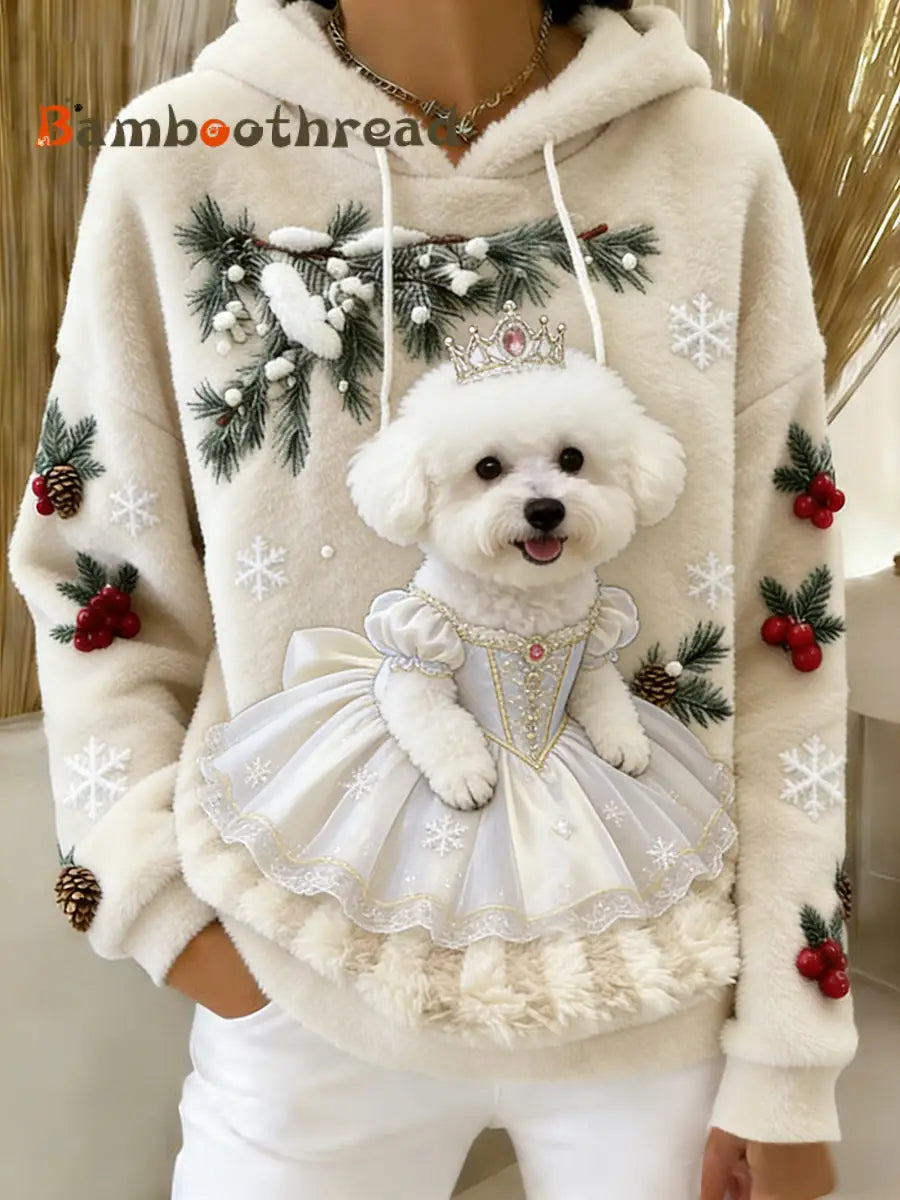 Women’s Retro Animal Art Print Comfortable Flannel Hooded Sweatshirt A / S