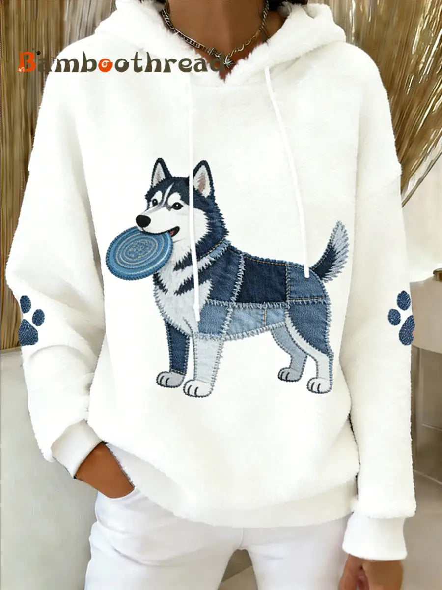 Women’s Retro Animal Art Print Comfortable Flannel Hooded Sweatshirt A / S