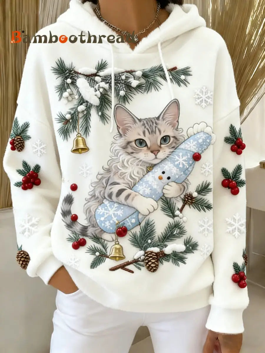 Women’s Retro Animal Art Print Comfortable Flannel Hooded Sweatshirt A / S