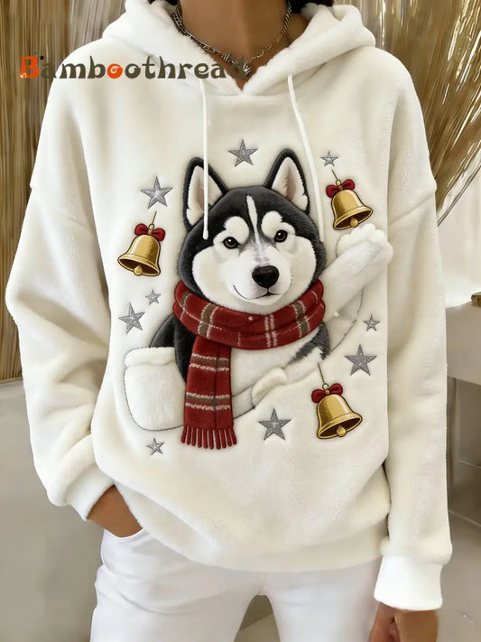 Women’s Retro Animal Art Print Comfortable Flannel Hooded Sweatshirt A / S