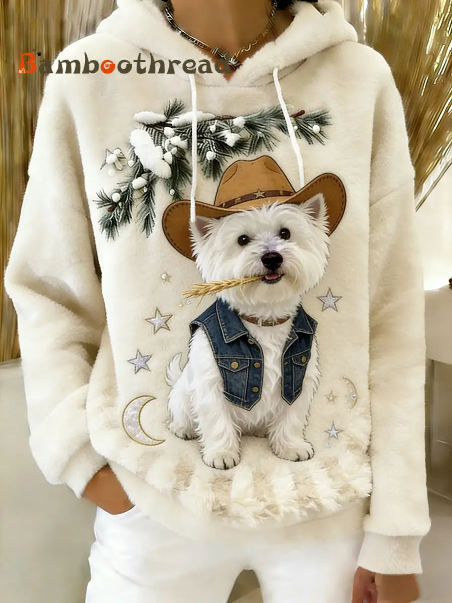 Women’s Retro Animal Art Print Comfortable Flannel Hooded Sweatshirt A / S