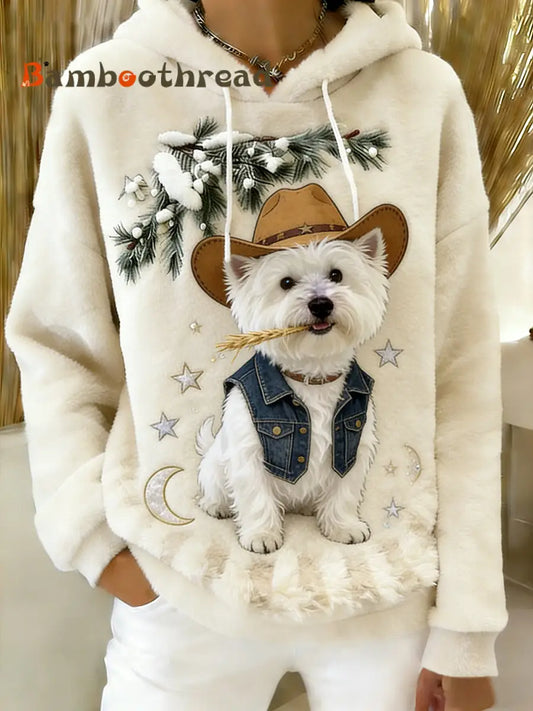 Women’s Retro Animal Art Print Comfortable Flannel Hooded Sweatshirt A / S