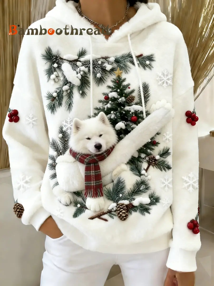 Women’s Retro Animal Art Print Comfortable Flannel Hooded Sweatshirt A / S