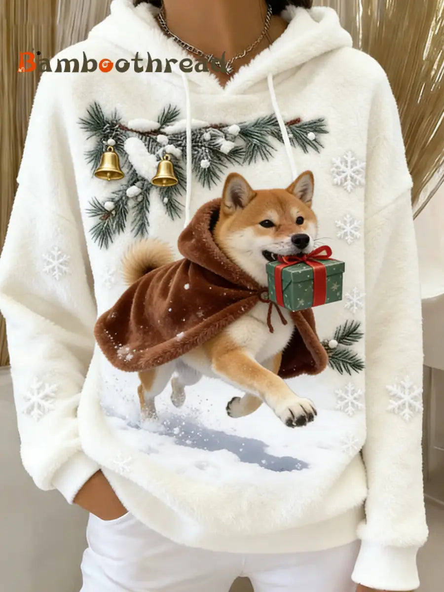 Women’s Retro Animal Art Print Comfortable Flannel Hooded Sweatshirt A / S