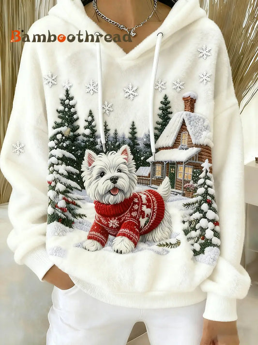 Women’s Retro Animal Art Print Comfortable Flannel Hooded Sweatshirt A / S