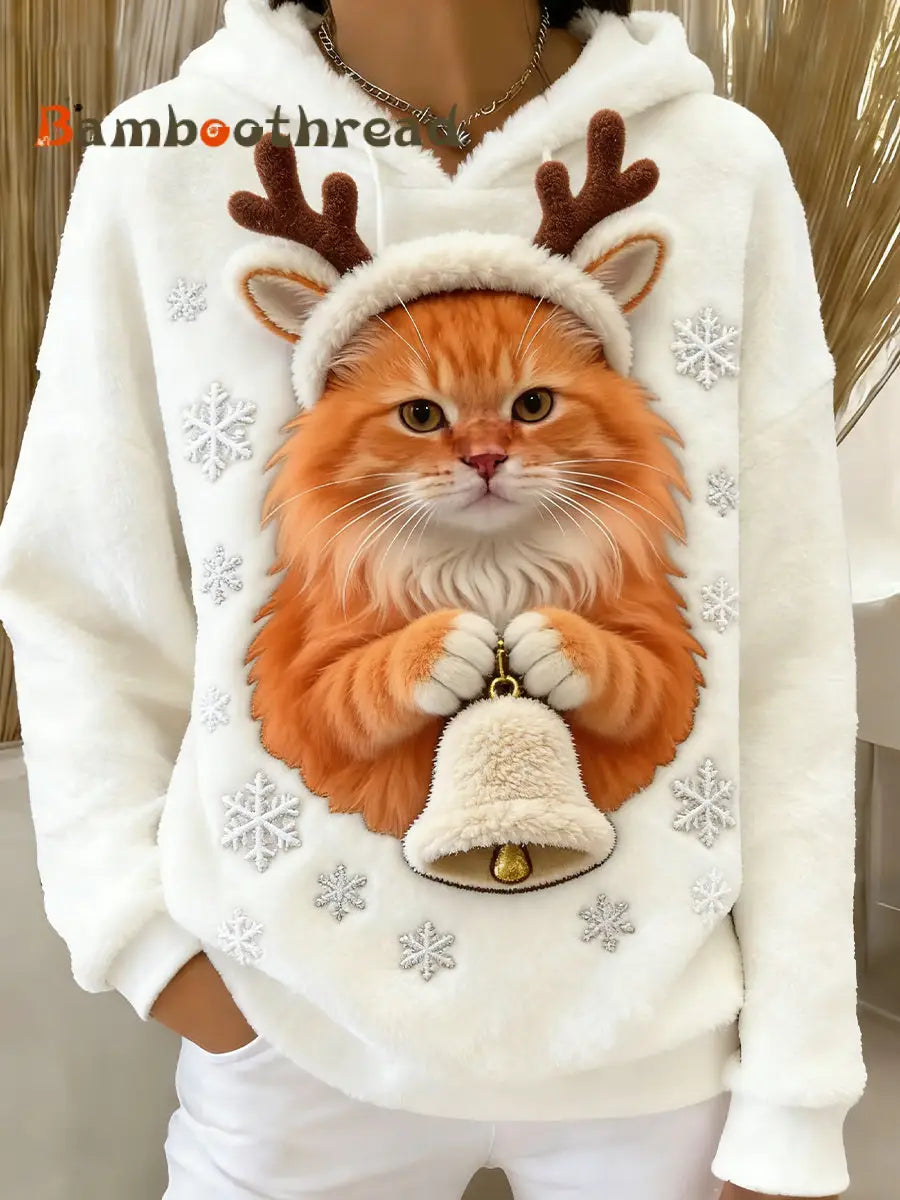 Women’s Retro Animal Art Print Comfortable Flannel Hooded Sweatshirt A / S