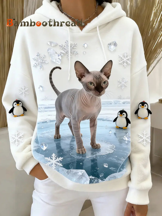 Women’s Retro Animal Art Print Comfortable Flannel Hooded Sweatshirt A / S