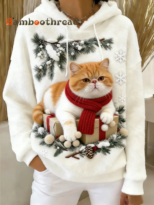 Women’s Retro Animal Art Print Comfortable Flannel Hooded Sweatshirt A / S