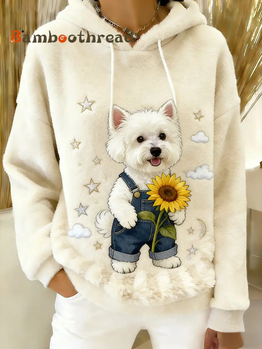 Women’s Retro Animal Art Print Comfortable Flannel Hooded Sweatshirt A / S