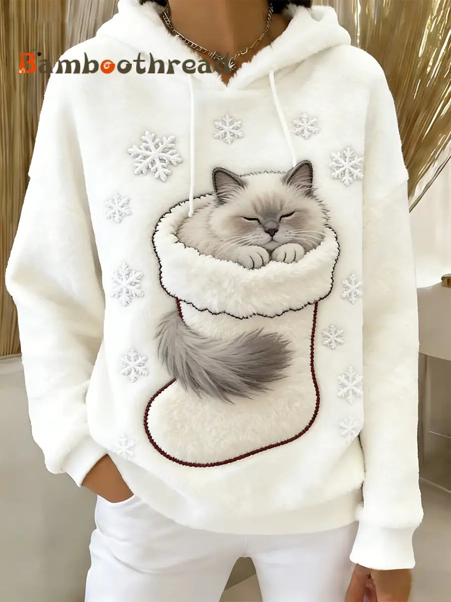 Women’s Retro Animal Art Print Comfortable Flannel Hooded Sweatshirt A / S