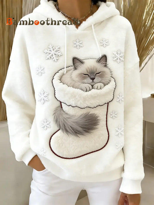 Women’s Retro Animal Art Print Comfortable Flannel Hooded Sweatshirt A / S