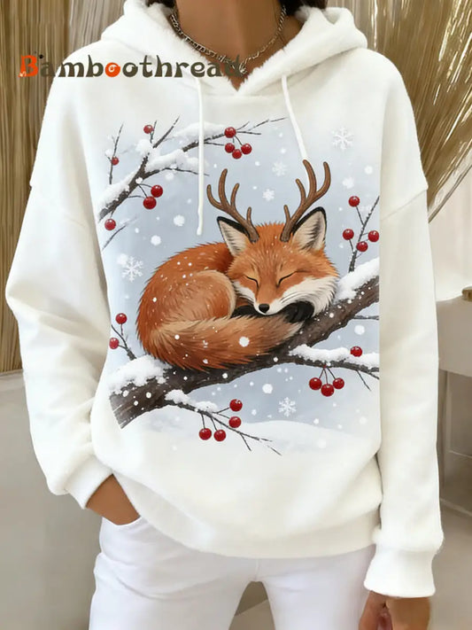 Women’s Retro Animal Art Print Comfortable Flannel Hooded Sweatshirt A / S